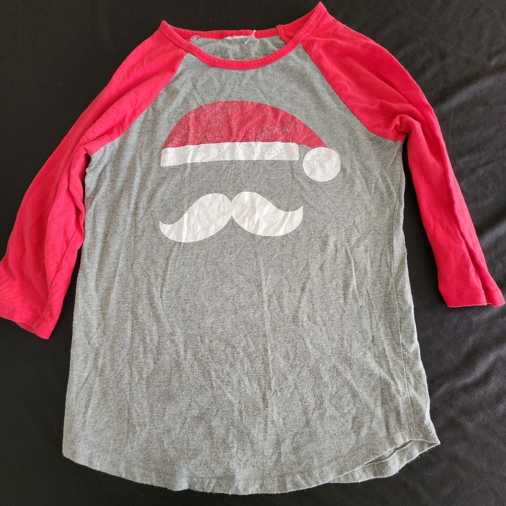 Santa Claus Women's Gray and Red 3/4 Sleeve T-Shirt M